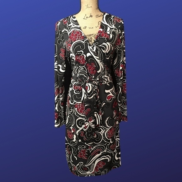 NICOLE by NICOLE MILLER Long Sleeve Surplice FAUX WRAP DRESS, NWOT, Size L - Picture 1 of 9